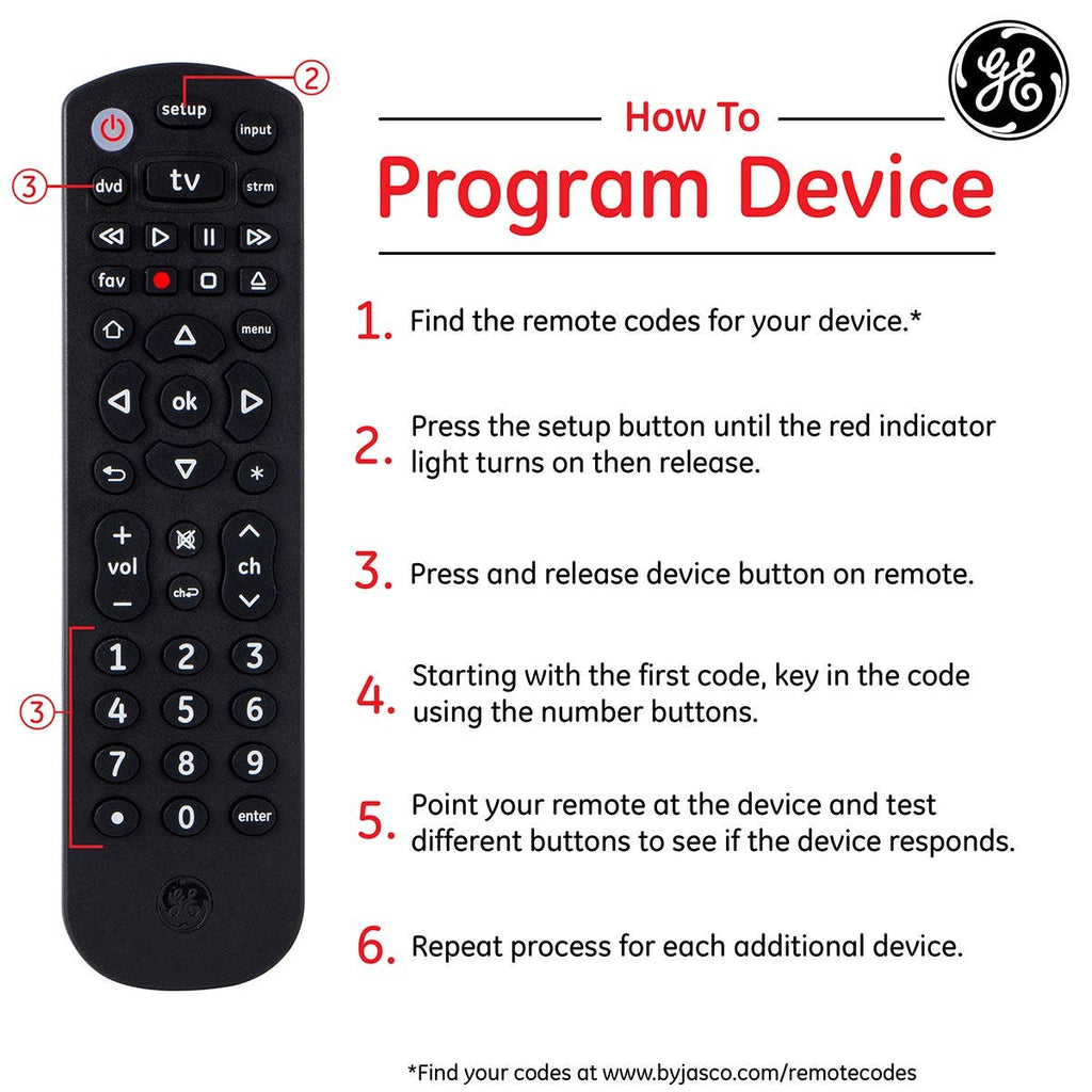 GE 3-Device Universal Remote, Black