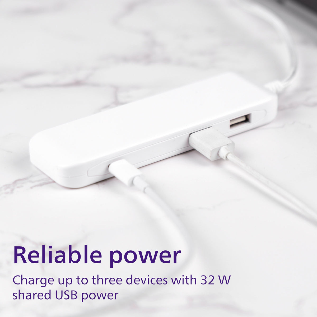 Philips USB Extension Bar, 3 ports, 2 USB-A ,1 20W USB-C, 32W Total, 6ft. Cable, White
