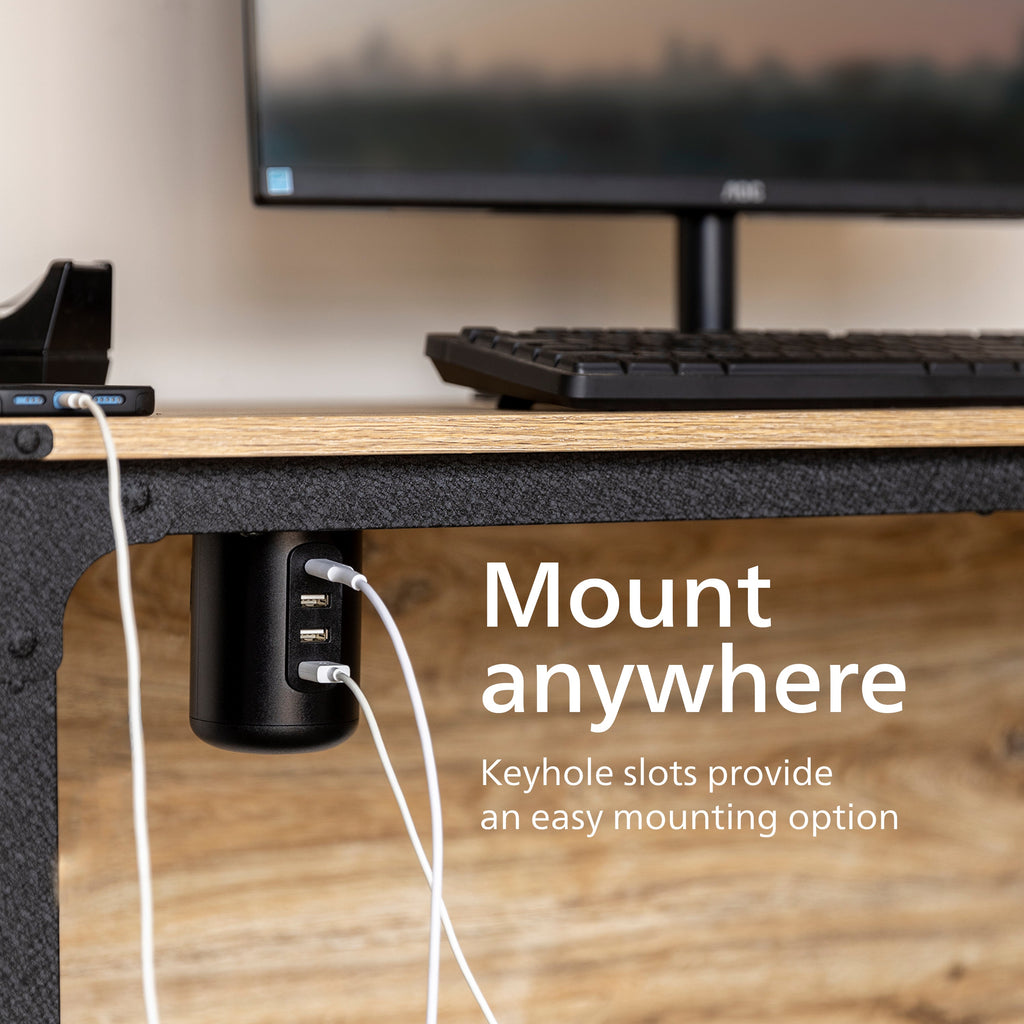 Philips Desktop Power Hub, 2 outlets, 3 USB-A, 1 USB-C, 5ft. cord, black