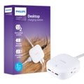 Philips Desktop Charging Hub, 2 outlets, 2 USB-A, 1 USB-C, 5ft. Braided Cord, White