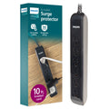 Philips 6-Outlet Surge Protector, 1080J, 10ft Braided Cord, Black