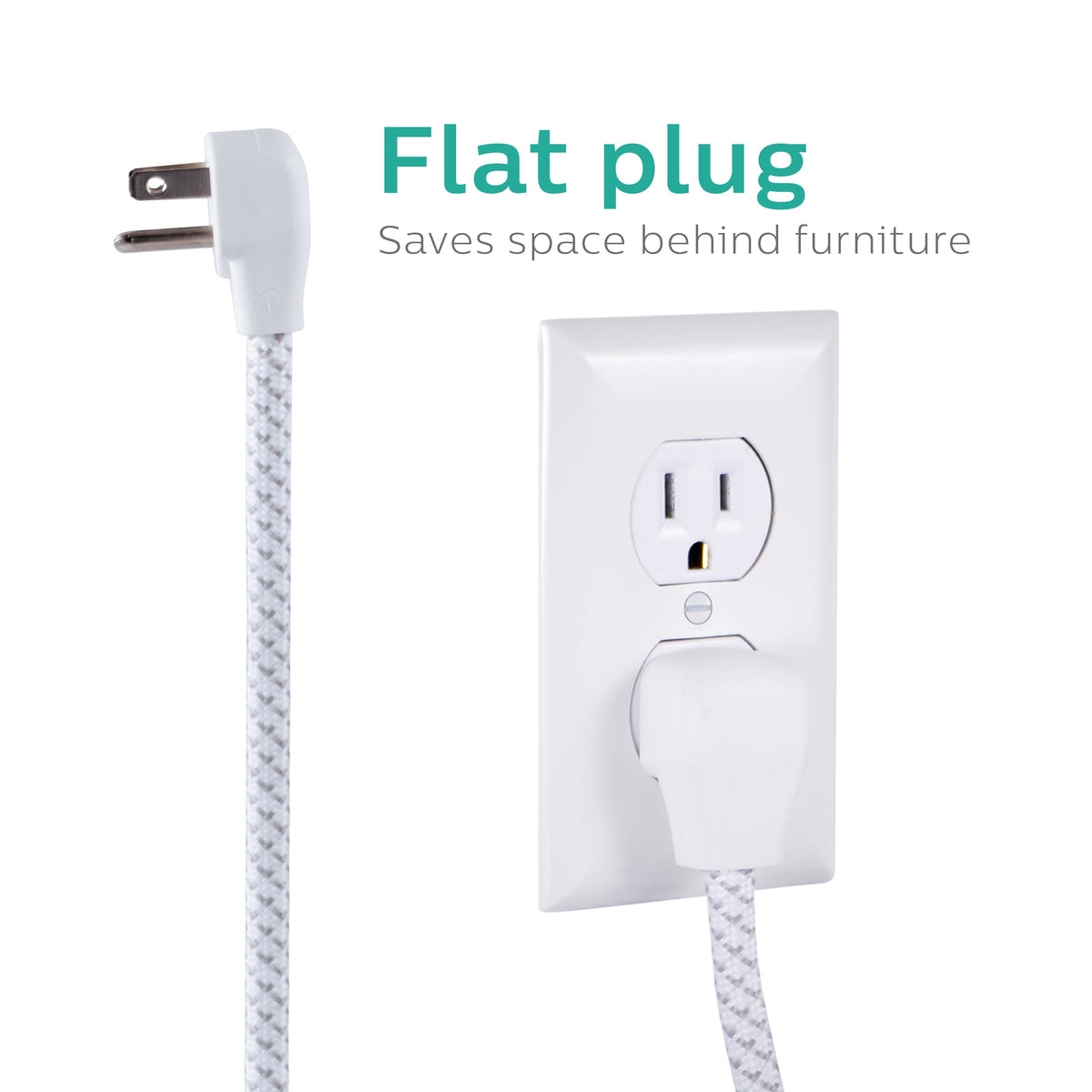 Philips 6-Outlet Surge Protector, 1080J, 10ft Braided Cord, White/Gray