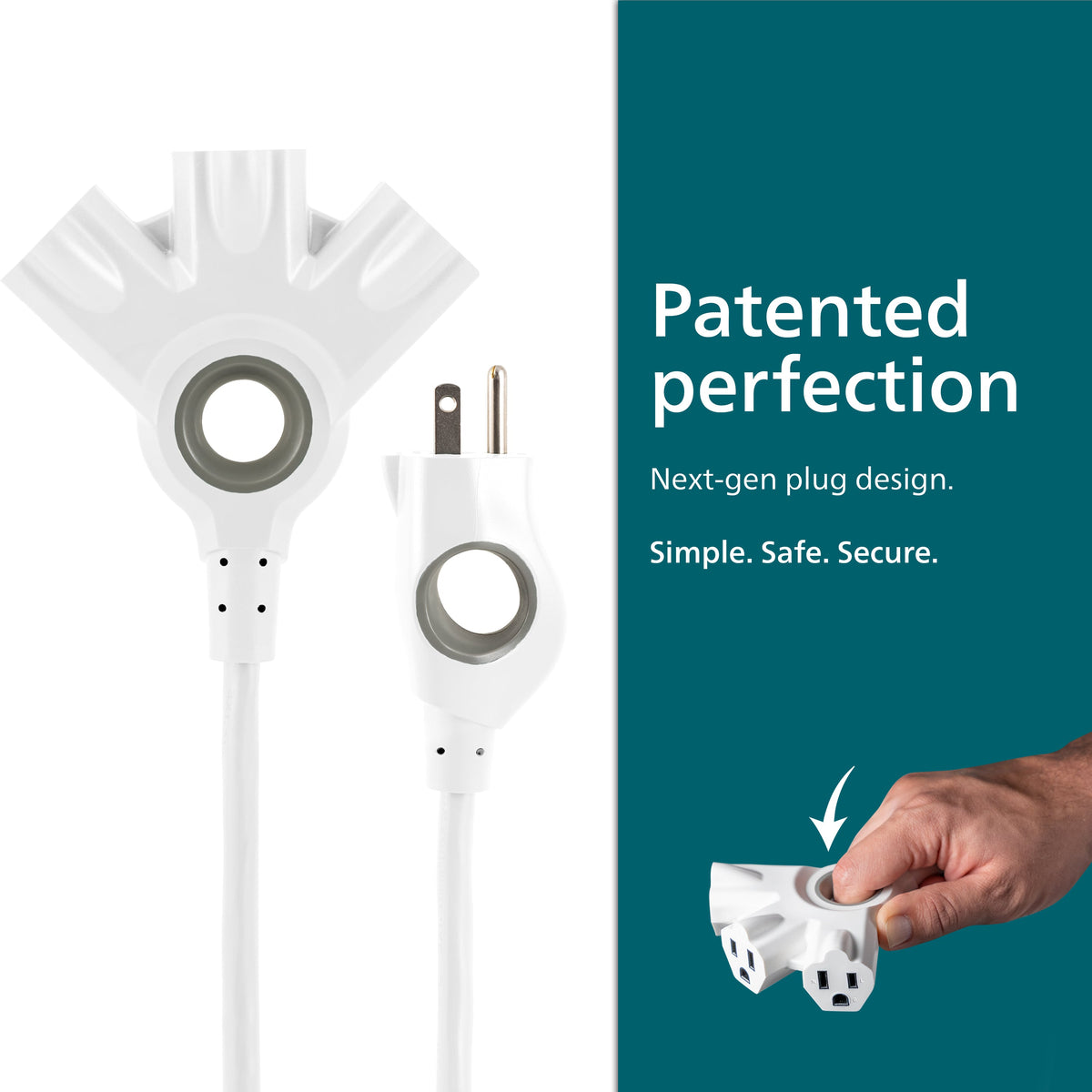 Philips EZGrip 3-Outlet Grounded Extension Cord, Indoor/Outdoor, 16 Gauge, 15ft., White