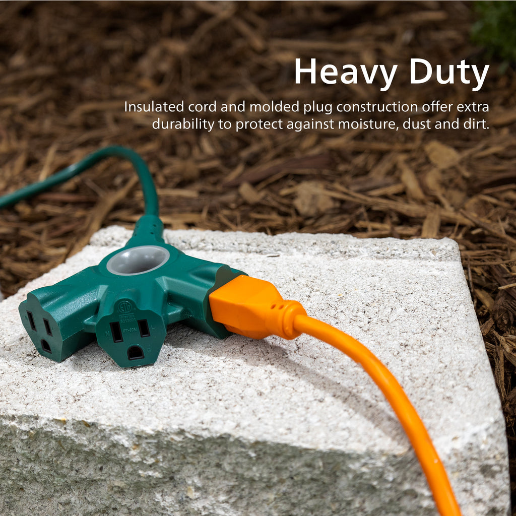 Philips 3-Outlet EZGrip Grounded Extension Cord, 50ft., Indoor/Outdoor, Green