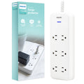 Philips 6-Outlet Surge Protector, 1080J, Adapter-Spaced, 8ft Braided Cord, White