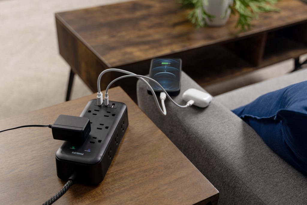 Philips 12-Outlet 8ft. Surge Protector with USB Charging, Black
