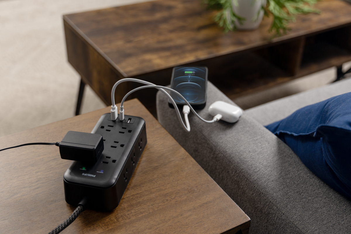 Philips 12-Outlet 8ft. Surge Protector with USB Charging, Black