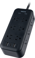 Philips 12-Outlet 8ft. Surge Protector with USB Charging, Black