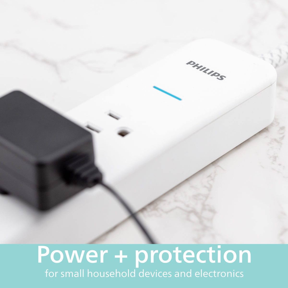 Philips 4-Outlet Surge Protector Power Strip, 4 Ft Braided Extension Cord, Multi Plug Outlet Extender, Adapter-Spaced, 450 Joules, White