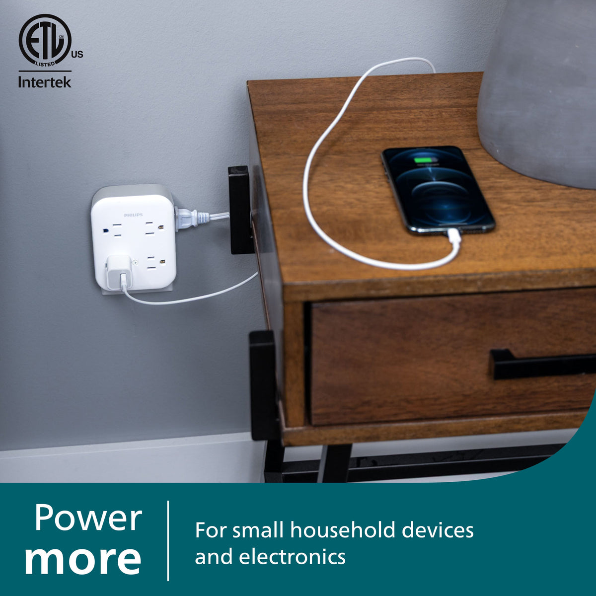 Philips All-in-One 4 Grounded plus 4 Polarized Outlet Surge Tap, 1140J, white/gray