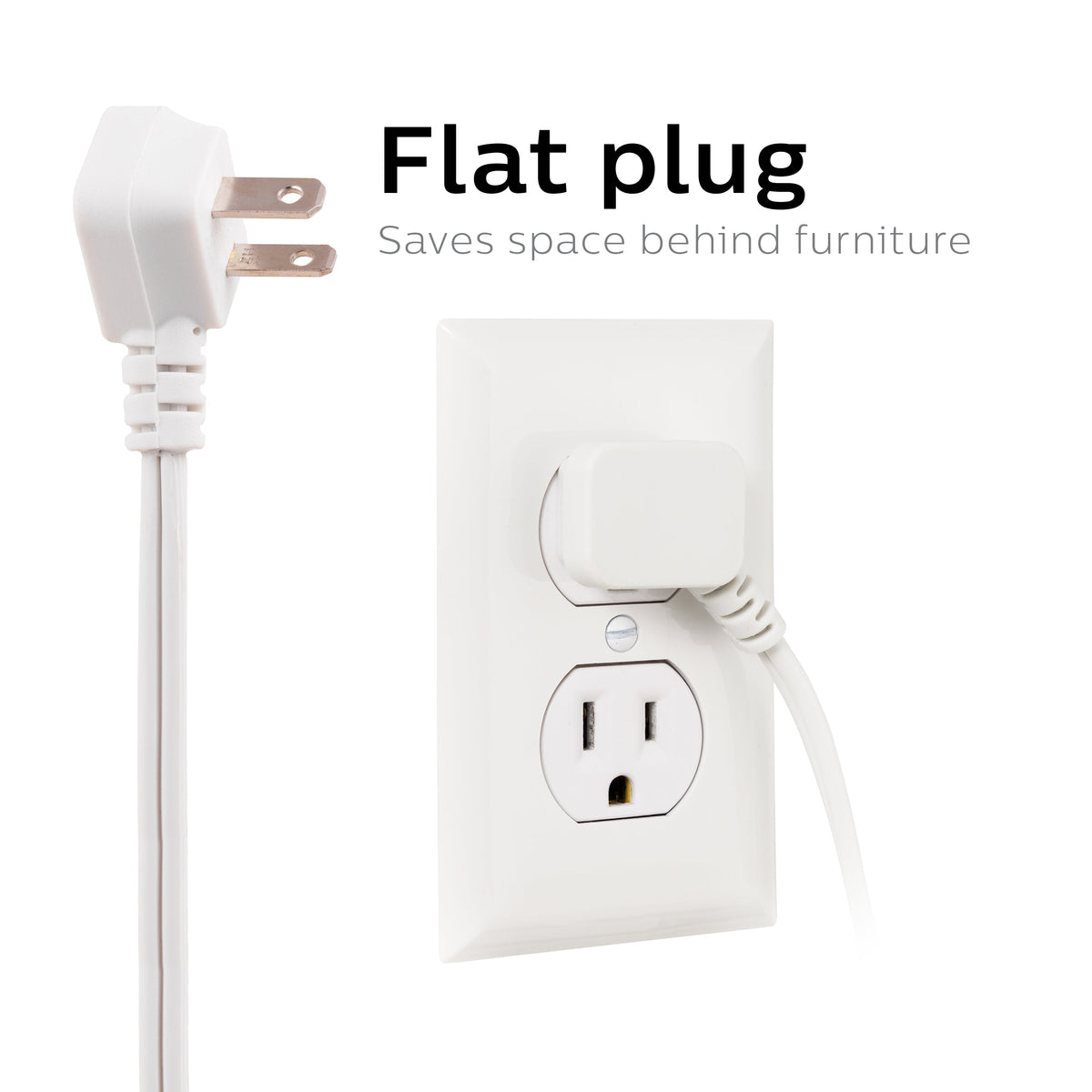 Philips 3-Outlet Polarized Extension Cord, 15ft., White