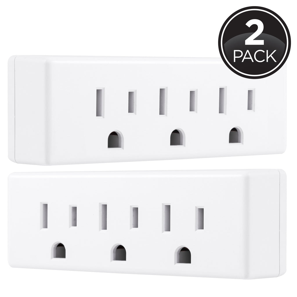 Philips Grounded 3-Outlet Tap, White, 2pk