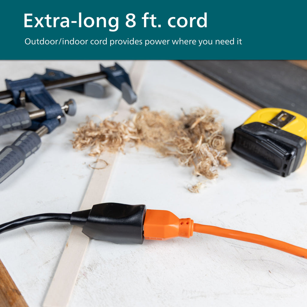 Philips EZGrip 1-Outlet Outdoor Extension Cord, 8 Ft, Black