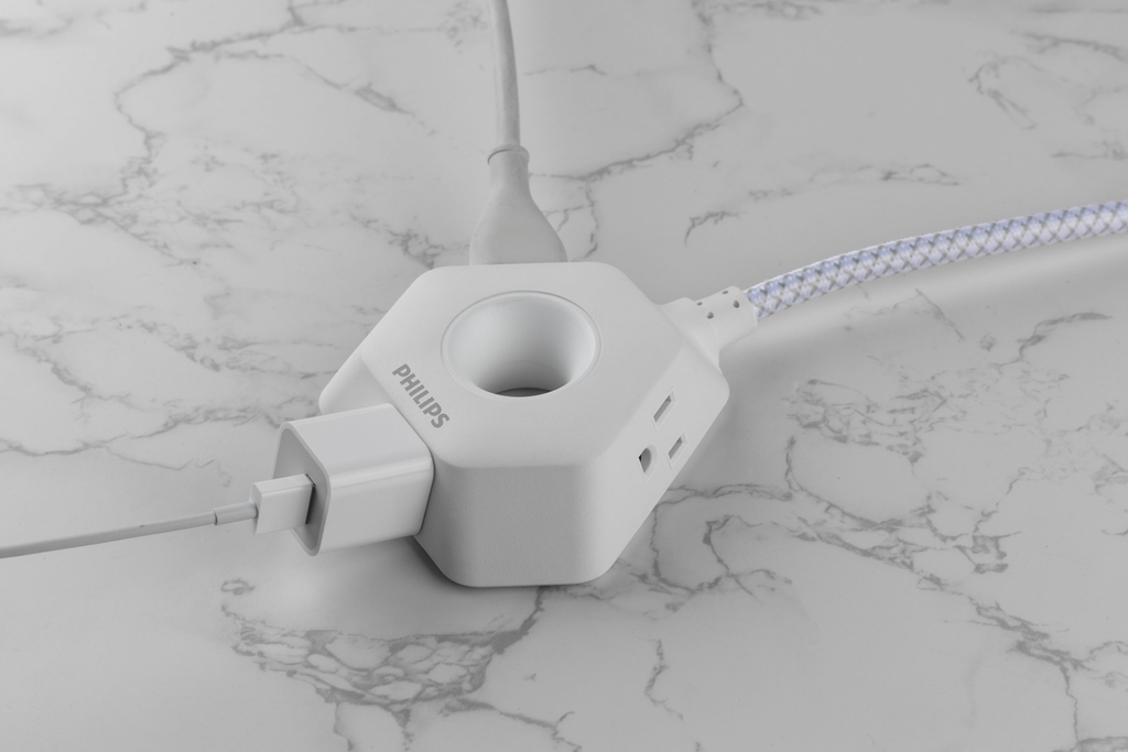 Philips EZGrip Indoor Extension Cord with Multiple 3 Prong Outlets, 4 Ft, White