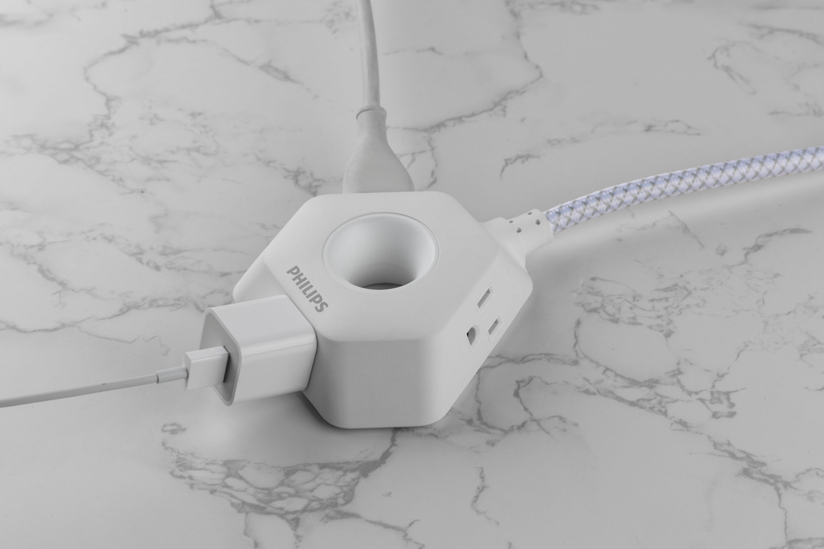 Philips EZGrip Indoor Extension Cord with Multiple 3 Prong Outlets, 4 Ft, White