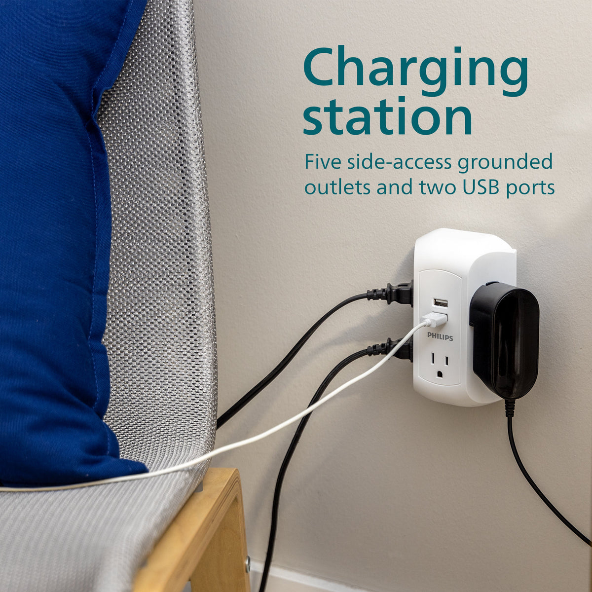 Philips 5-Outlet USB-A Charging Surge Protector