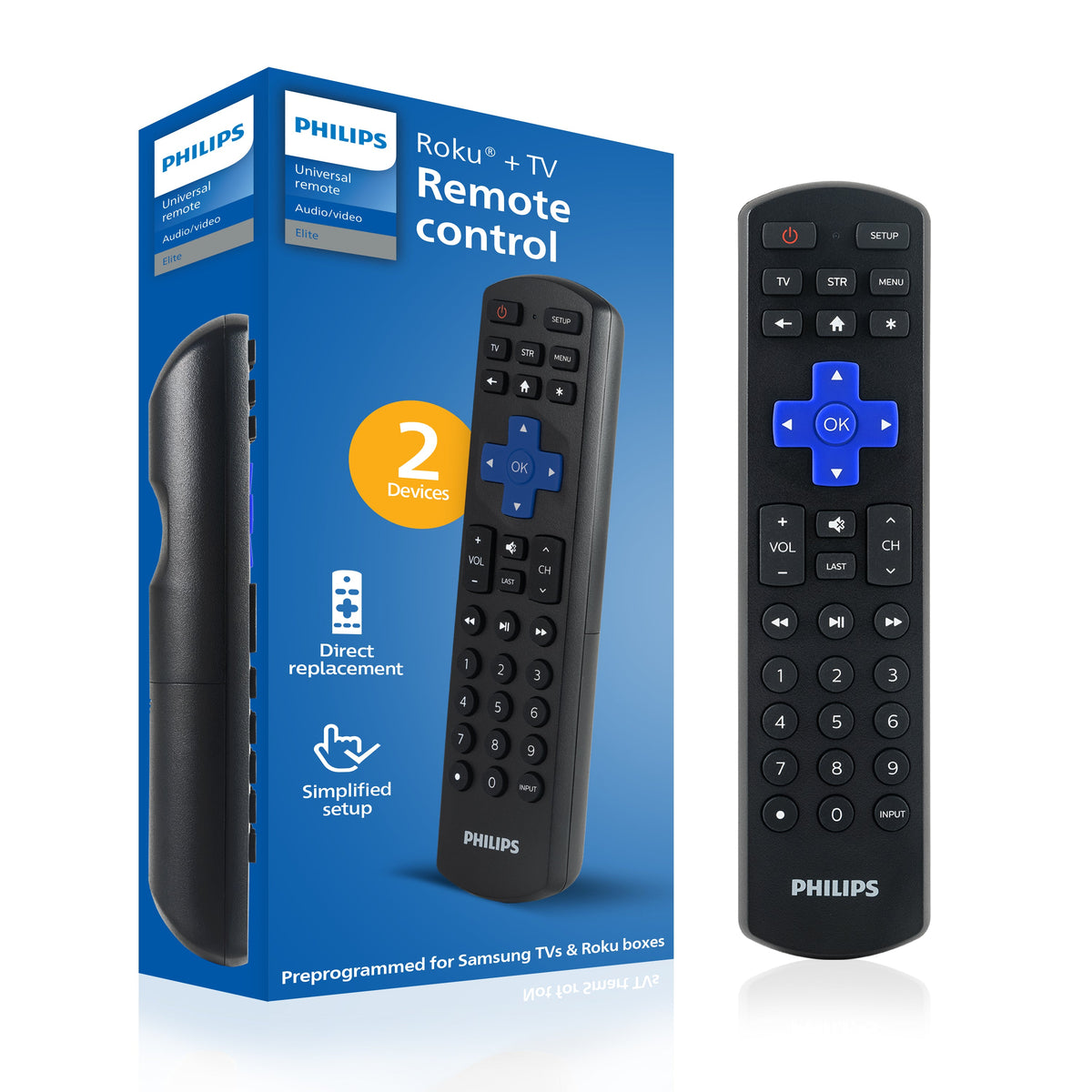 Philips Roku Replacement 2-Device Universal Remote, Black