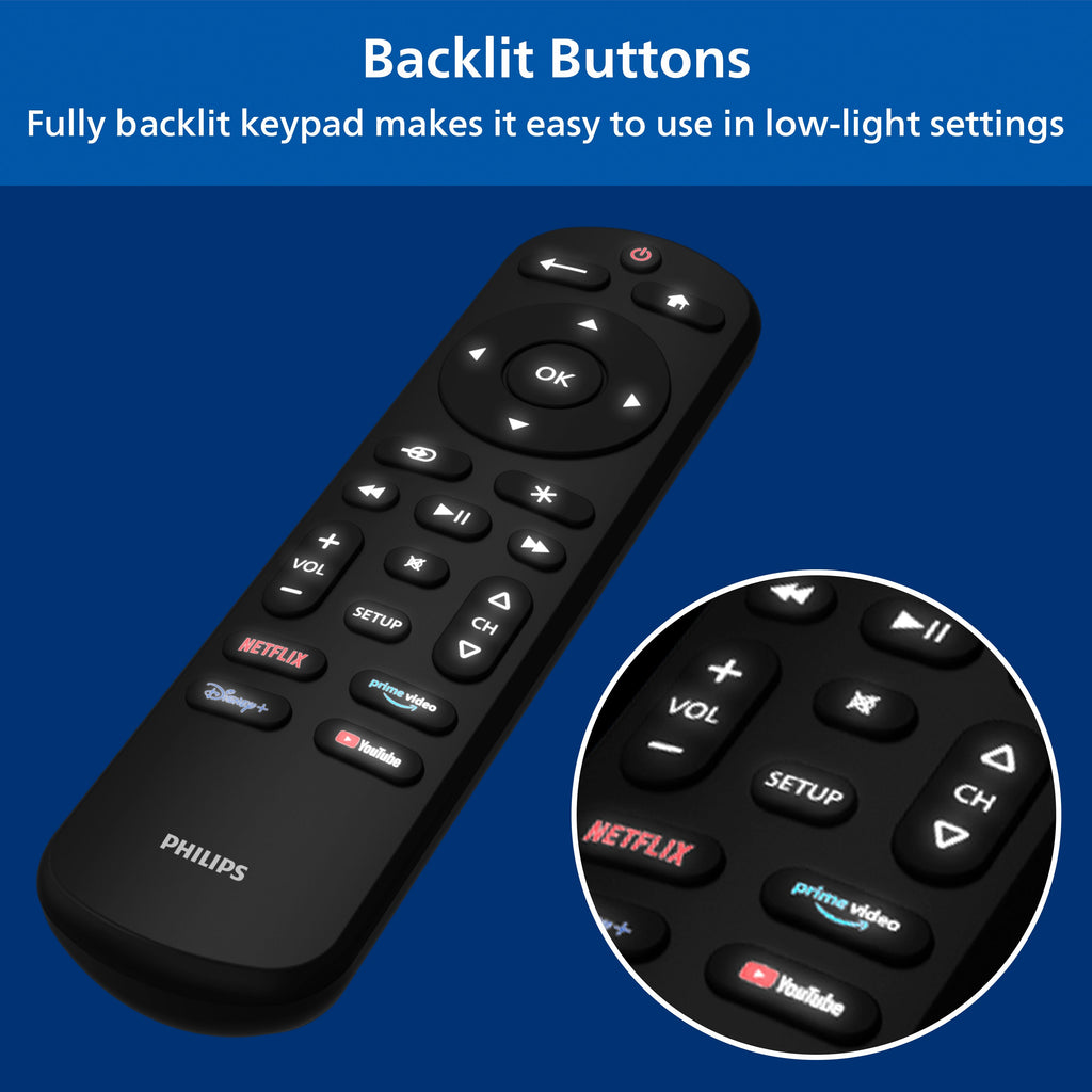 Philips OneTouch Streaming Replacement Remote Control, Streaming, Backlit, Black