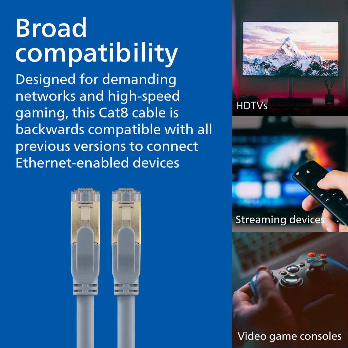 Philips Cat8 Streaming Internet Cable, Gray, 20ft.