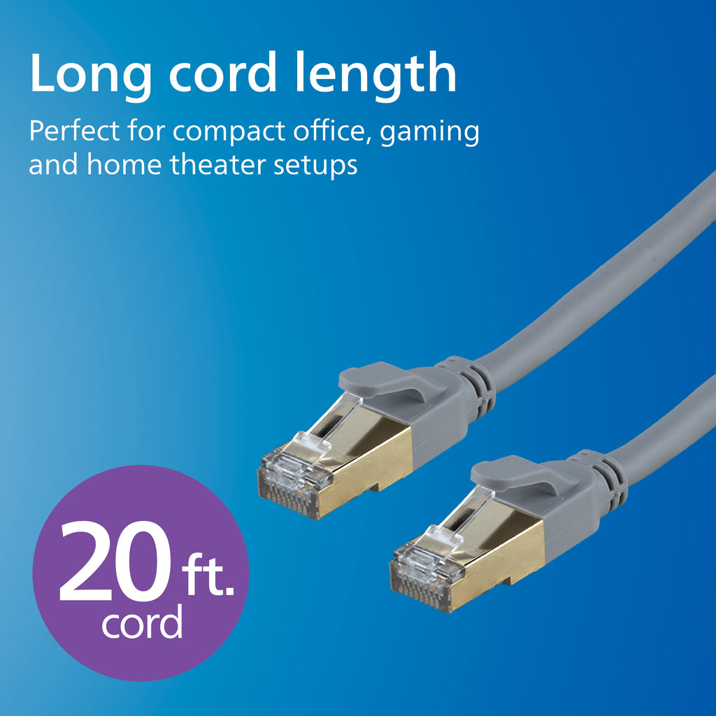 Philips Cat8 Streaming Internet Cable, Gray, 20ft.