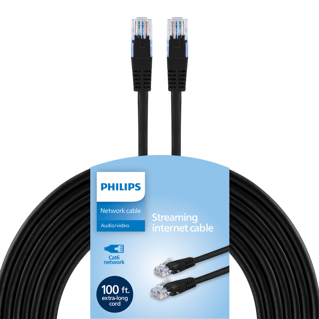 Philips Network Cable, Cat6, 100ft, Black