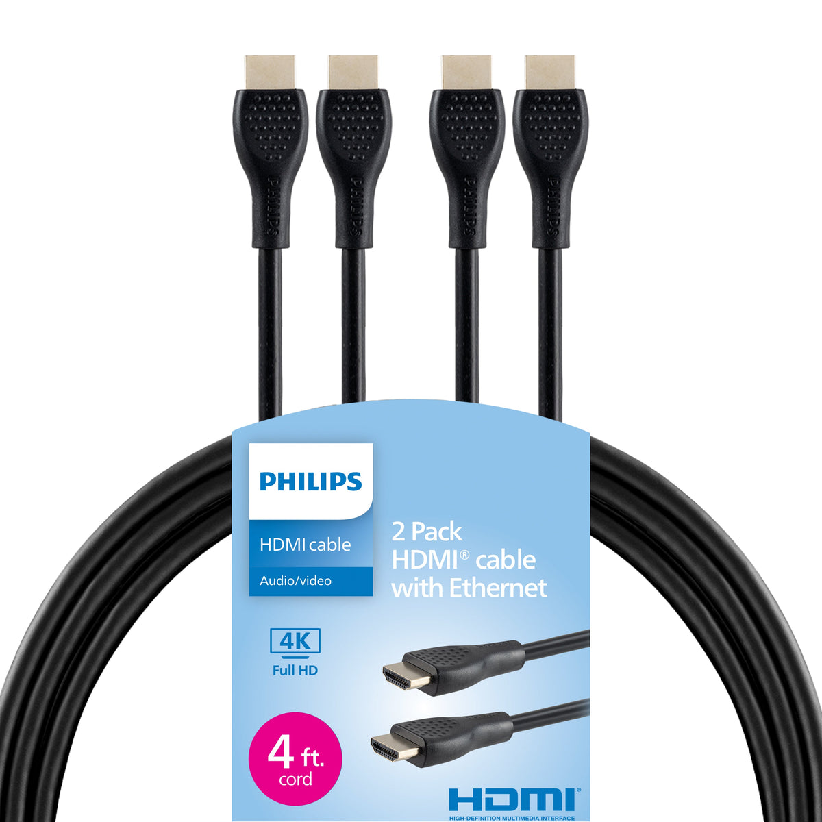 Philips 4 ft. HDMI Cable with Ethernet, 2pk