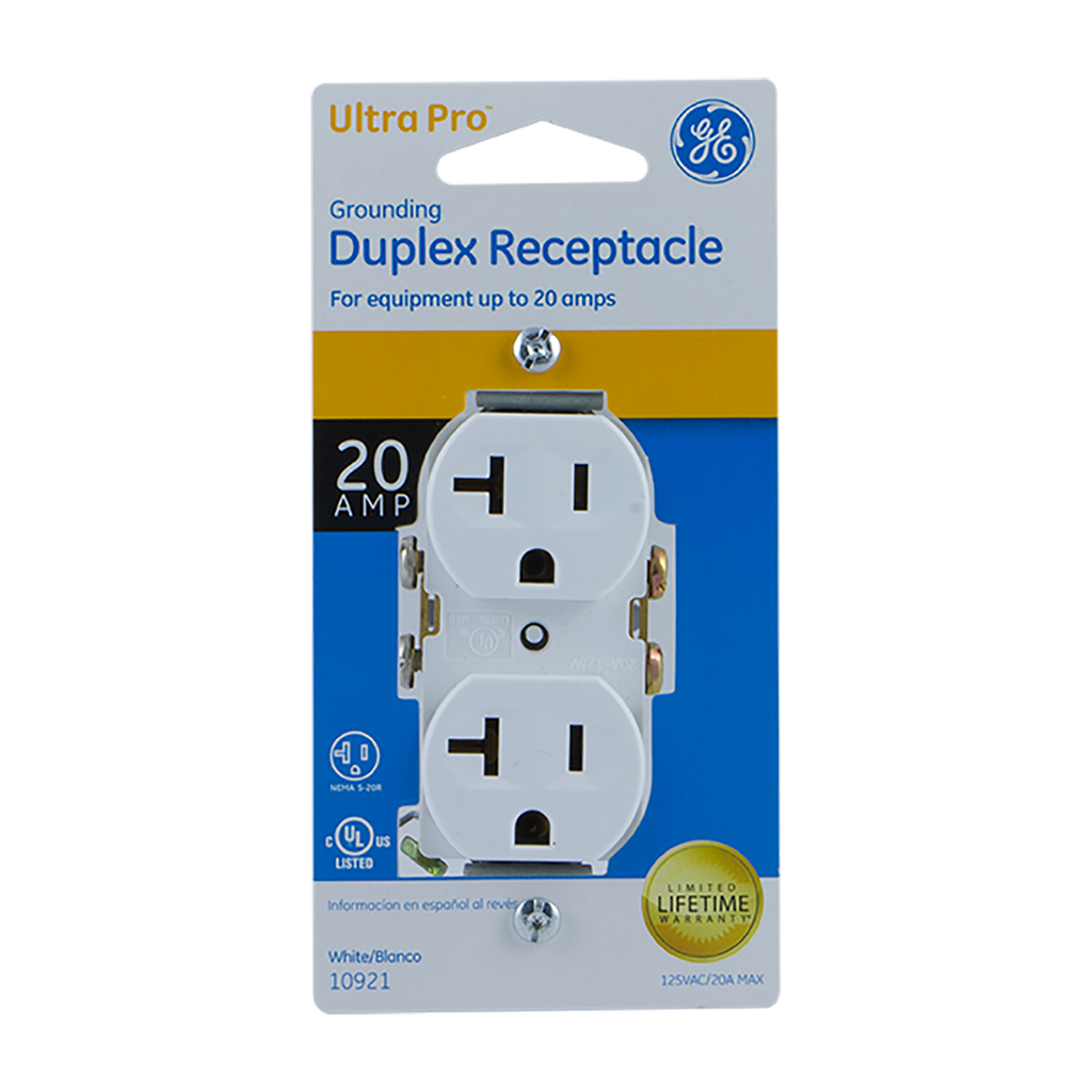 GE Grounding Duplex Receptacle, White