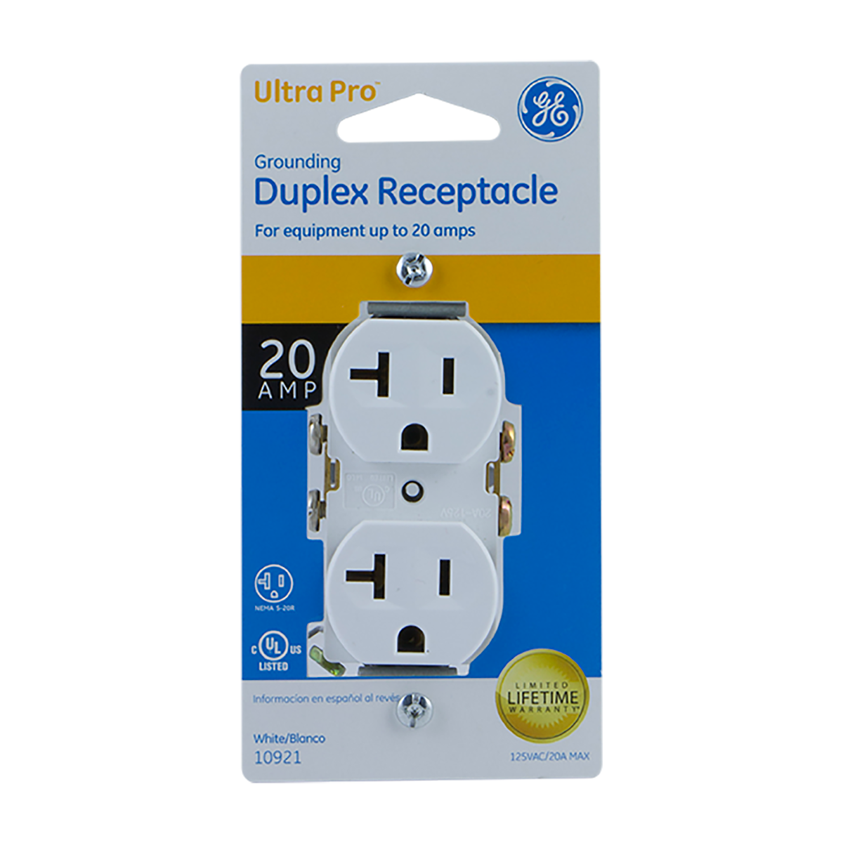 GE Grounding Duplex Receptacle, White