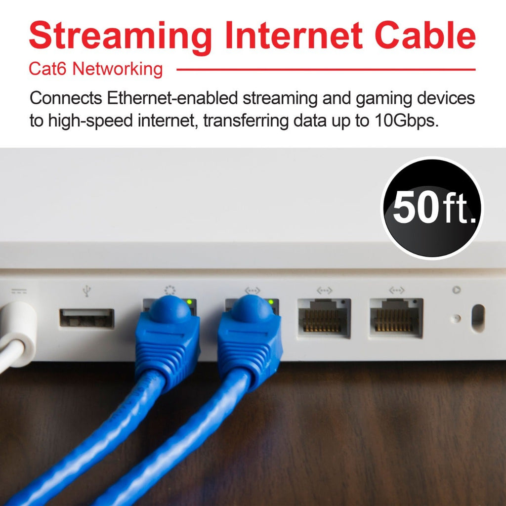 GE 50ft. Cat6 Ethernet Internet Cable, Blue