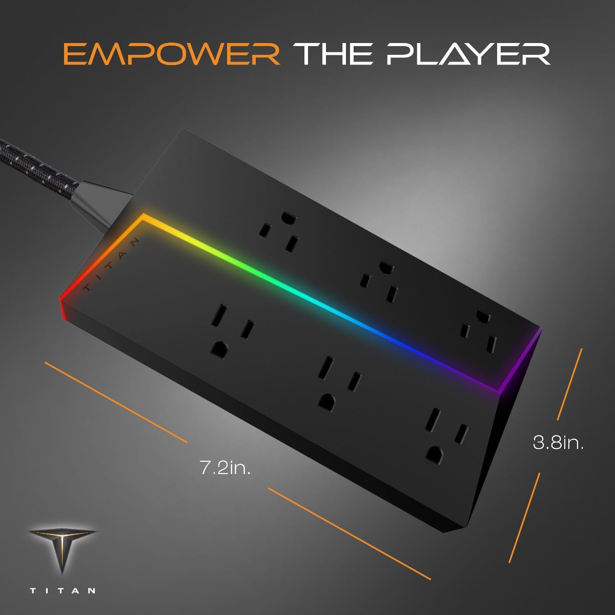 Titan 6-Outlet 4ft. Multicolor LED Surge Protector with Braided Cord, Black