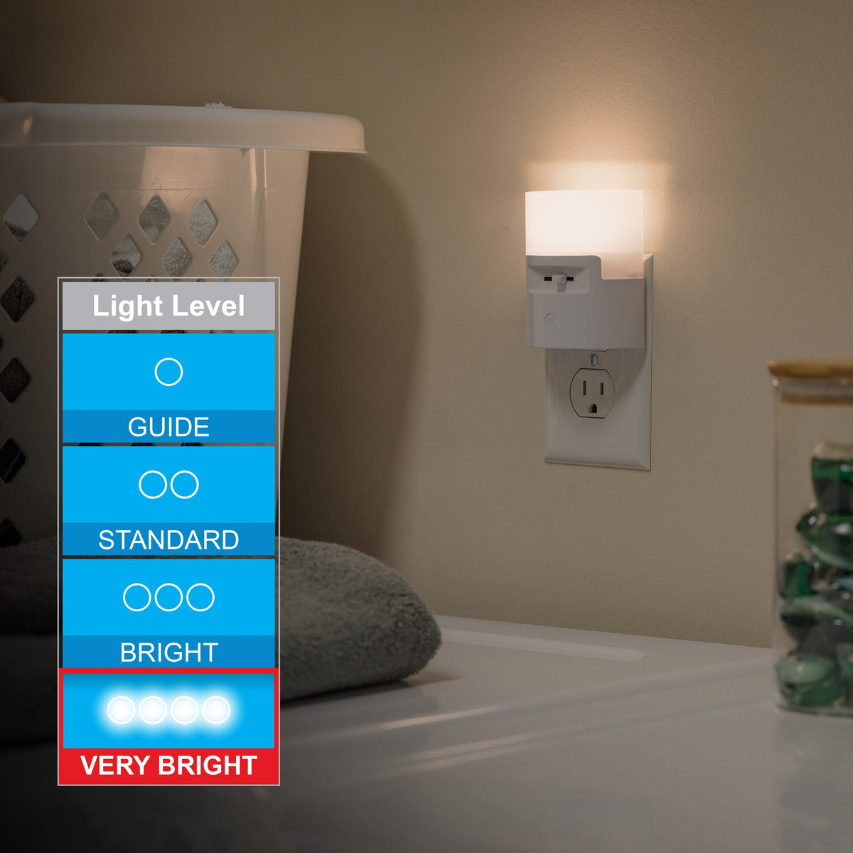 GE UltraBrite Dimmable Light Sensing LED Night Light, White