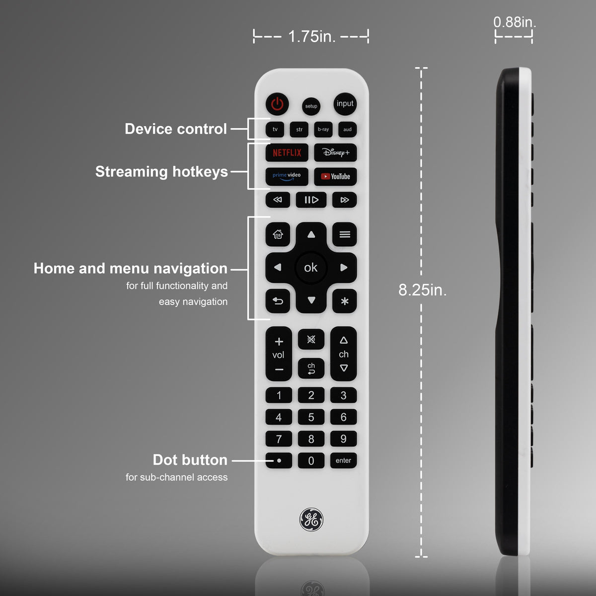 GE 4-Device Rechargeable Backlit Universal Remote, White