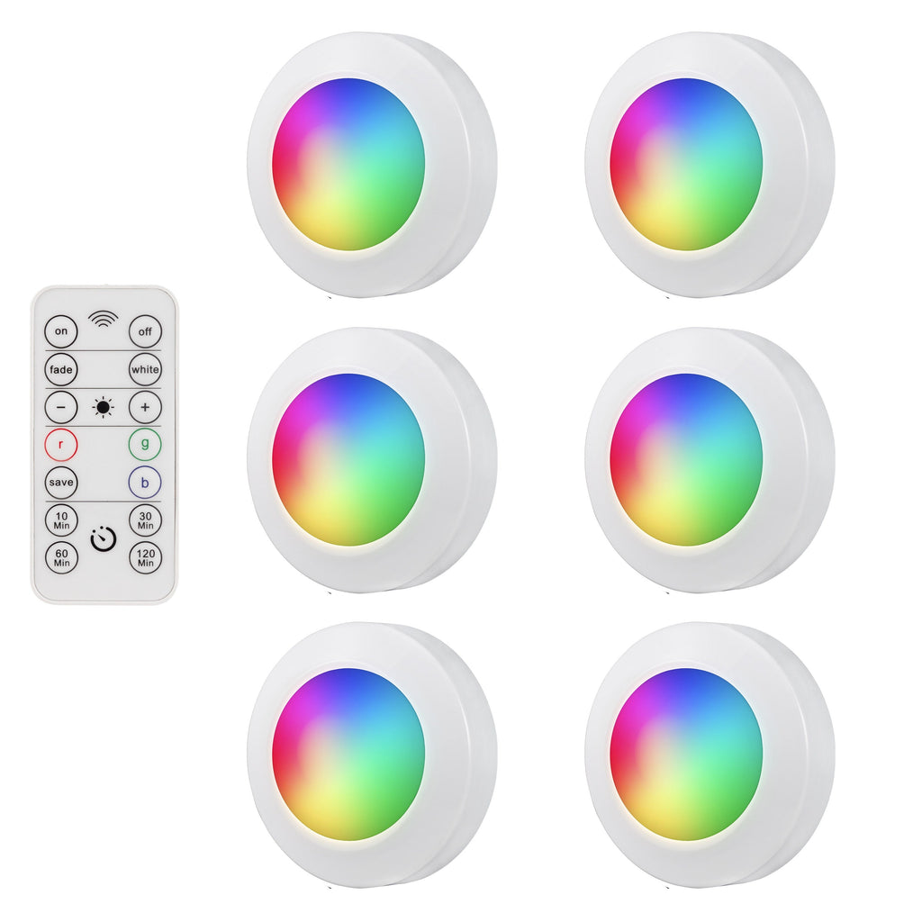 Energizer Battery Operated Color-Changing Dimmable LED Puck Light with Remote, 6 Pack, White