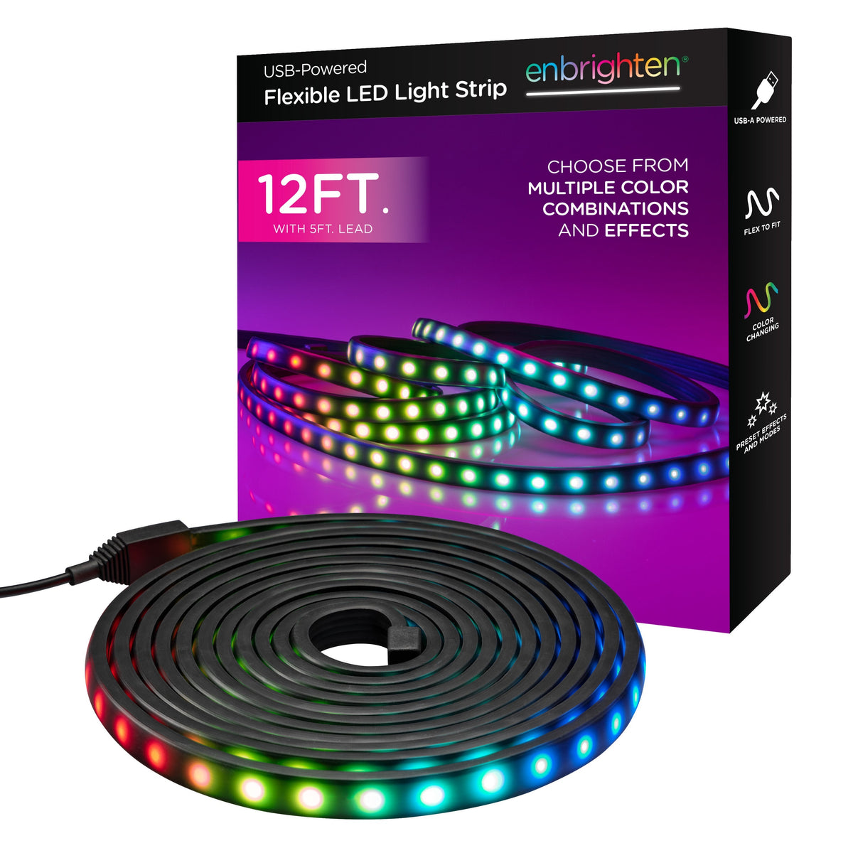 Enbrighten Color-Changing LED Stealth Tape Light Strip 12ft., Black