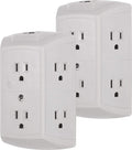 GE 6-Outlet Wall Tap with Resettable Circuit Breaker, 2 Pack, Gray