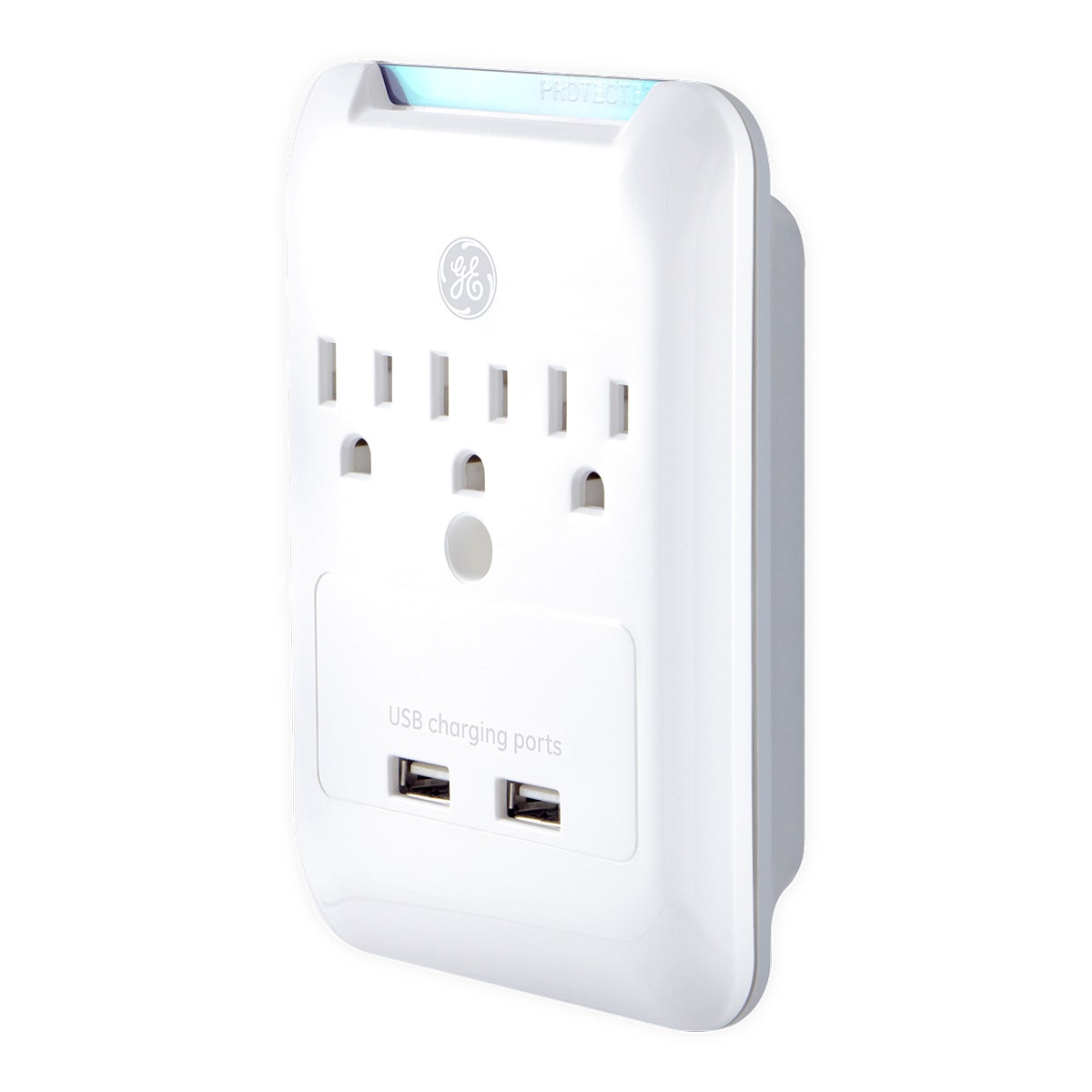 GE 3-Outlet 2-USB Wall Tap with Surge Protection, White