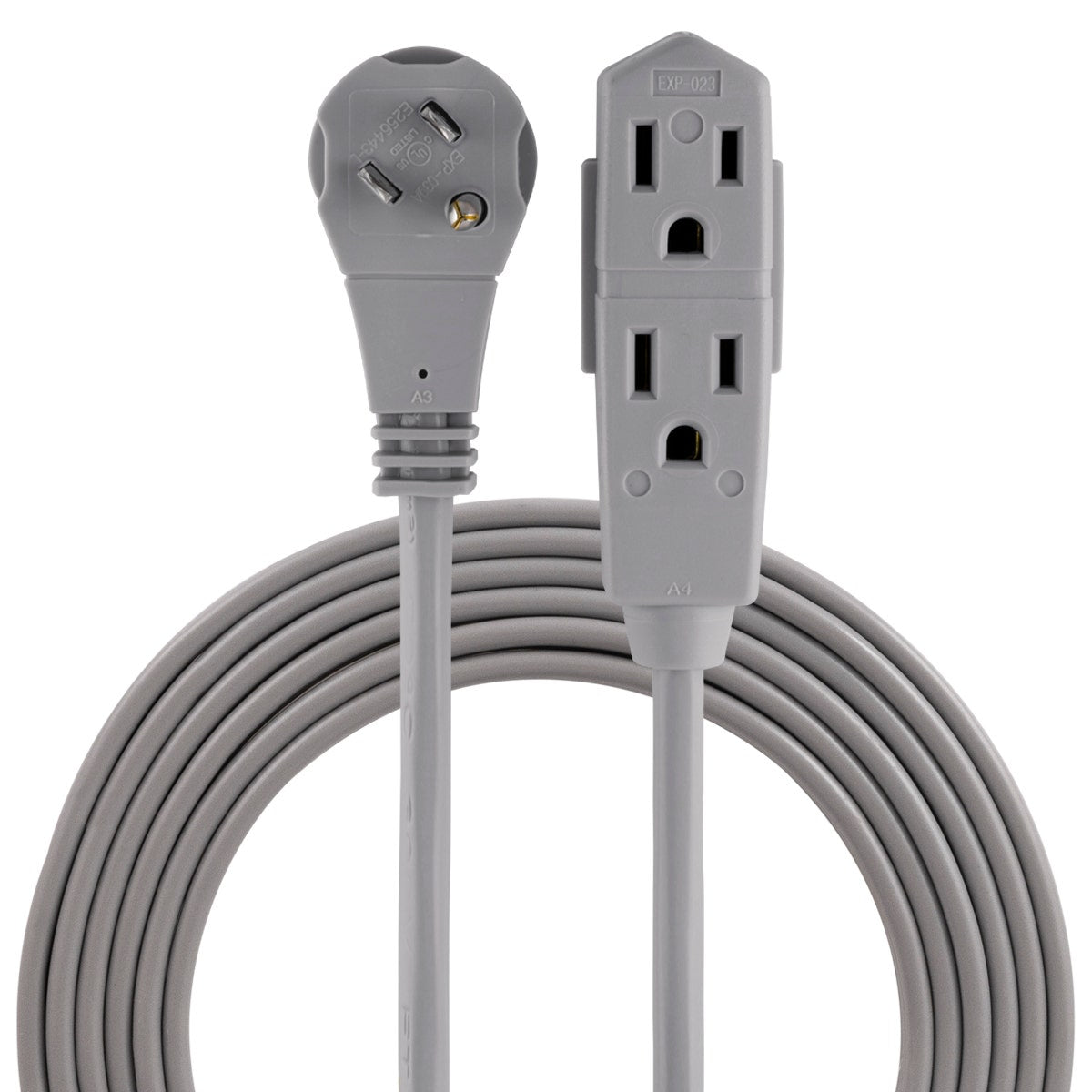 GE 3-Outlet 8ft. Extension Cord with Right-Angle Plug, Gray