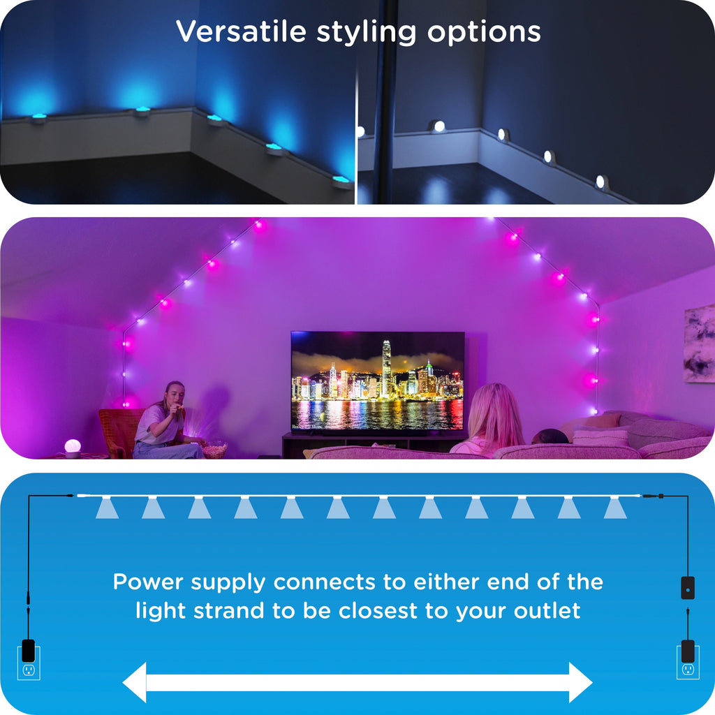 Enbrighten WiFi VIBE Spectrum Color-Changing Wall Lights Extension Strand, 12ft. White Cord