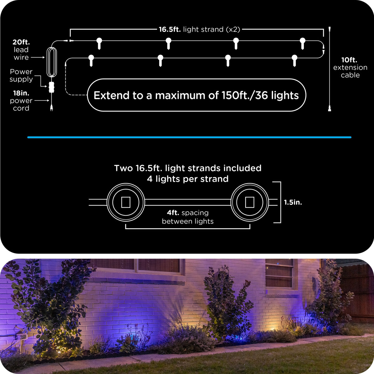 Enbrighten WiFi VIBE Color-Changing Eternity Landscape Lights, 8 Lights, 33ft. Black Cord