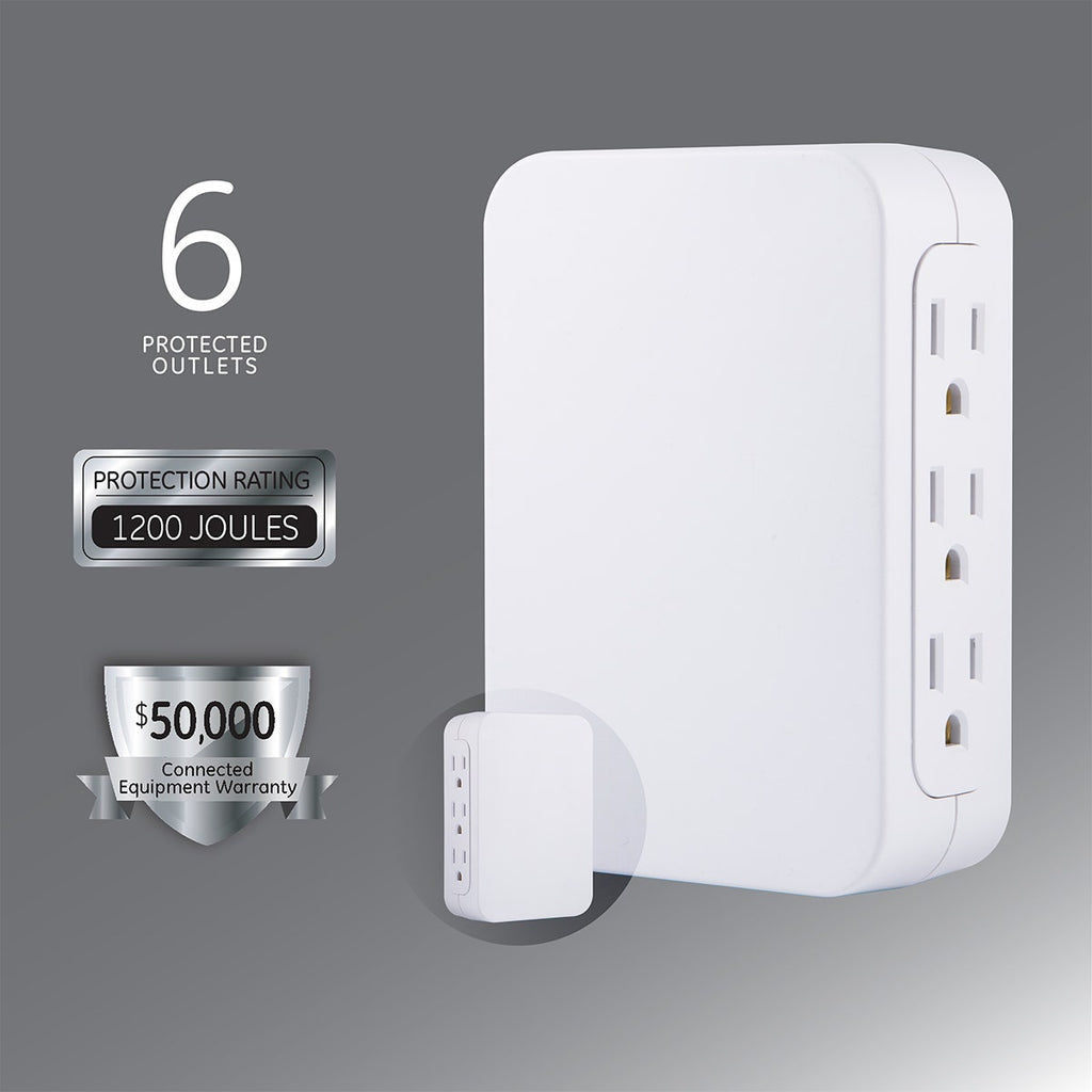 GE Pro 6-Outlet Wall Tap with Surge Protection, White
