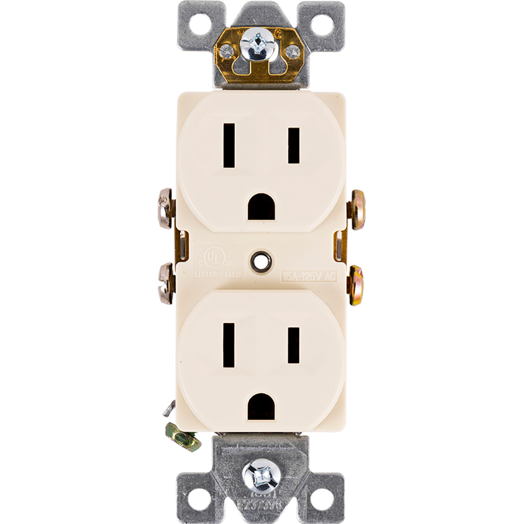 GE UltraPro Grounding Duplex Heavy-Duty Receptacle, Light Almond