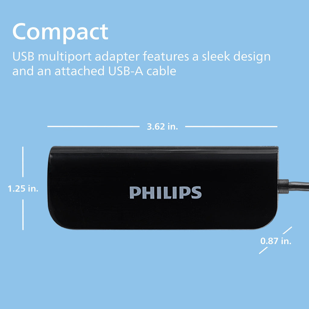Philips USB-A 4-Port Travel Hub, Black