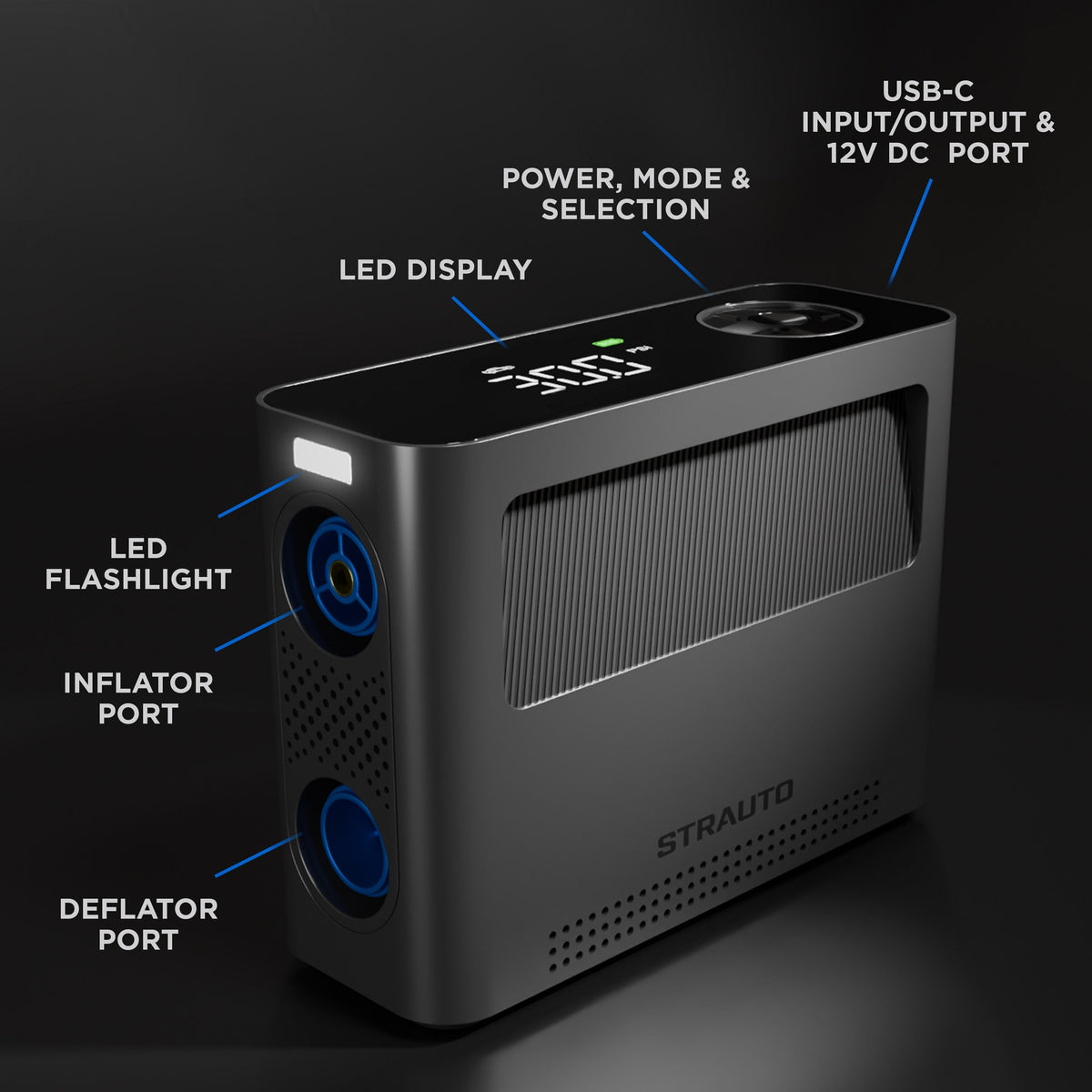 Strauto Rechargeable Universal Inflator, Black