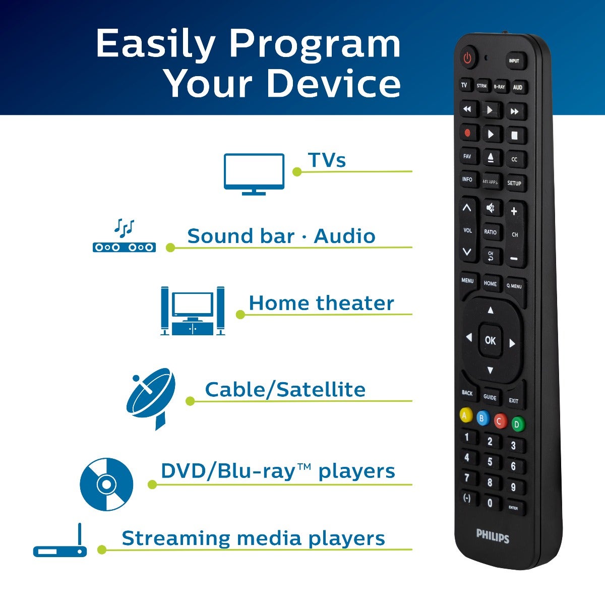 Philips 4-Device LG Replacement Remote, Black