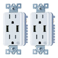 GE UltraPro 2-Outlet 2-USB Charging Tamper Resistant Receptacle, 2 Pack, White