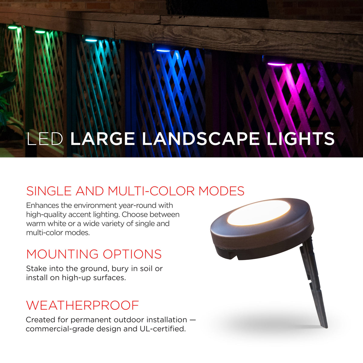UltraPro Seasons Color-Changing LED Landscape Lights, 6 Pucks, 50ft. Black Cord