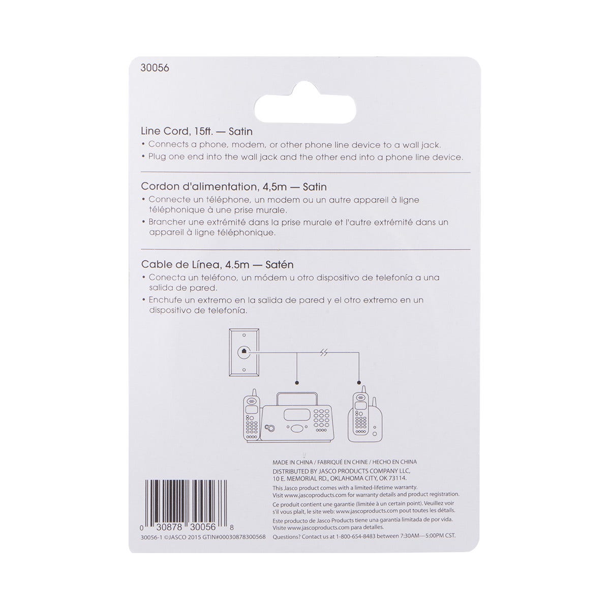 Power Gear 15 ft. Phone Line Cord, Gray