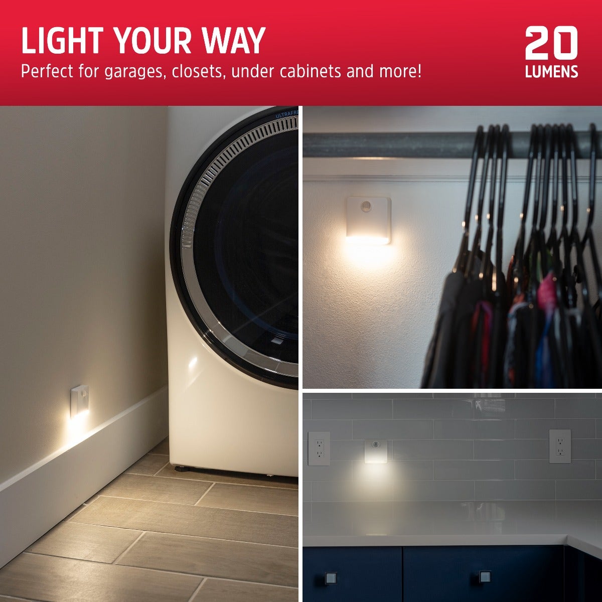 Energizer Indoor Battery Operated Motion Activated LED Path Light, 2 Pack, White