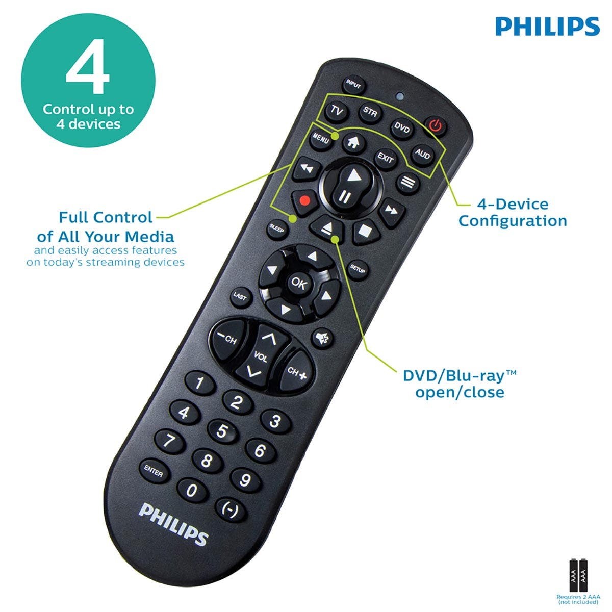 Philips 4-Device Universal Remote, Black