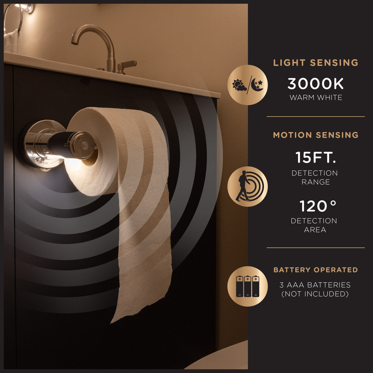 Enbrighten LED Motion Sensing Toilet Paper Holder Light, Chrome